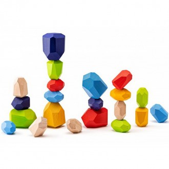 Dřevěné hračky - Kostky - Barevné, Kameny balanční, 21ks (Woody)