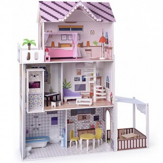 Dřevěné hračky - Domeček pro panenky - Růžový s výtahem Malibu (Woody)