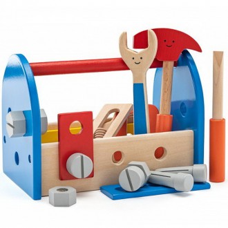 Dřevěné hračky - Malý kutil - Montážní brašna dřevěná (Woody)