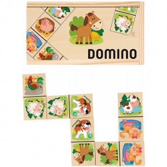 Dřevěné hračky - Domino - Domácí zvířata dřevěné, 28ks (Woody)