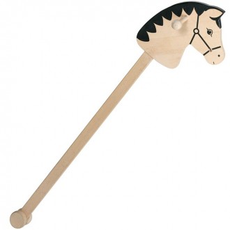 Dřevěné hračky - Koňská hlava na tyči - Dřevěný koník přírodní (Goki)