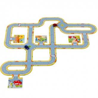 Ostatní hračky - Puzzle podlahové - Dráha pro autíčka + 2 auta (Goki)