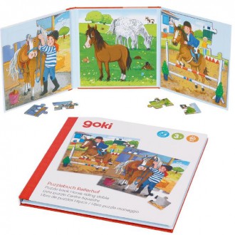 Ostatní hračky - Puzzle magnetické - Kniha, Koňská stáj, 2 x 20ks (Goki)