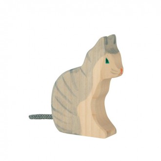 Dřevěné hračky - Holztiger - Dřevěné zvířátko, Kočka šedá sedící