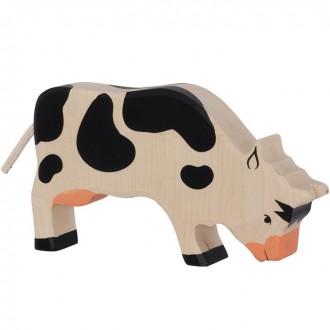 Dřevěné hračky - Holztiger - Dřevěné zvířátko, Kráva černá pasoucí se