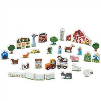 Dřevěné hračky - Tématický set dřevěný - Farma s traktorem (M&D)