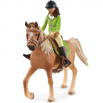 Ostatní hračky - Schleich - Kůň s jezdcem, Černovláska Sarah s pohyblivými klouby