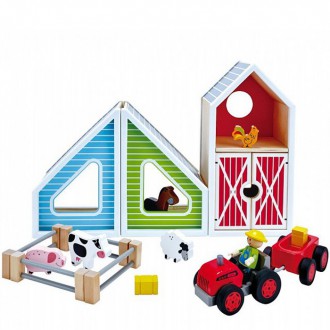 Dřevěné hračky - Farma - Dřevěna variabilní s traktorem (Hape)