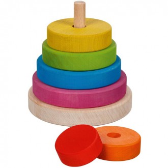 Dřevěné hračky - Skládačka s kroužky - Duhová věž masiv (Goki)
