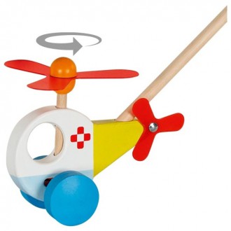 Dřevěné hračky - Jezdík na tyči - Helikoptéra dřevěná (Goki)
