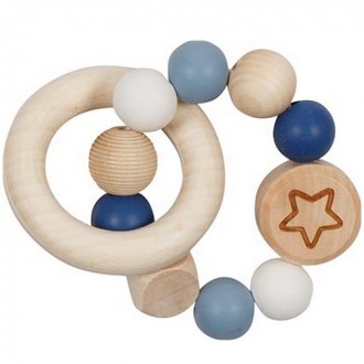 Pro nejmenší - Chrastítko - Kroužek korálkový, Dřevo a silikon modrý (Goki)