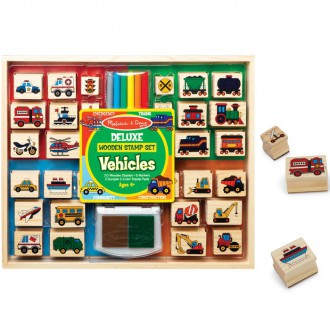Dřevěné hračky - Razítka dřevěná - Set dopravní prostředky deluxe (M&D)