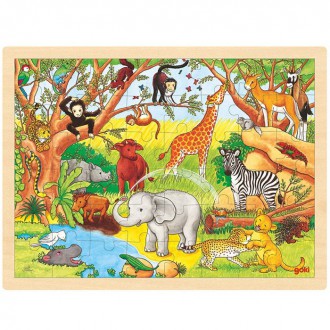 Puzzle a hlavolamy - Puzzle na desce - Velké A3, Africká zvířata, 48ks (Goki)