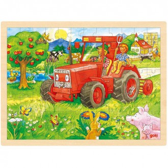 Puzzle a hlavolamy - Puzzle na desce - Velké A3, Traktor, 96ks (Goki)