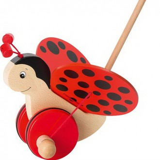 Dřevěné hračky - Jezdík na tyči - Beruška s mavajícími křídly dřevěná (Goki)
