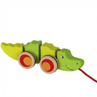 Dřevěné hračky - Tahací hračka - Krokodýl kmitající dřevěný (Goki)