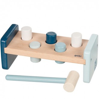 Dřevěné hračky - Zatloukačka - Lifestyle modrá dřevěná, 5 kolíků (Goki)