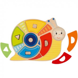 Dřevěné hračky - Skládačka - Šnek s přiřazováním barev a tvarů (Goki)
