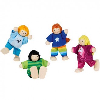 Dřevěné hračky - Panenky do domečku - Děti moderní, 4ks (Goki)