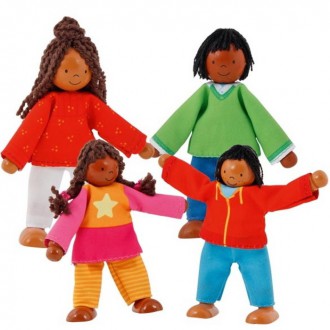 Dřevěné hračky - Panenky do domečku - Africká rodina, 4ks (Goki)