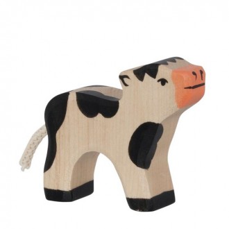 Dřevěné hračky - Holztiger - Dřevěné zvířátko, Kráva černá telátko menší