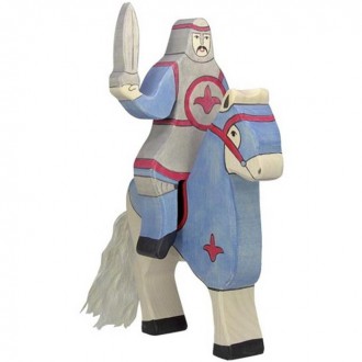 Dřevěné hračky - Holztiger - Dřevěný starověk, Rytíř s koněm modrý