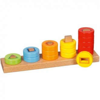 Dřevěné hračky - Skládačka - Nasazování na tyč, Barvy a tvary (Goki)