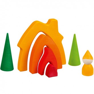 Dřevěné hračky - Postavičky dřevěné - Trpasličí domeček, 7 dílů (Goki)
