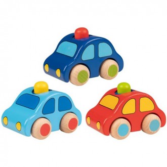 Dřevěné hračky - Auto - Dřevěné autíčko s pískací houkačkou, 1ks (Goki)