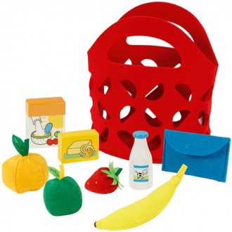 Dřevěné hračky - Prodejna - Nákupní taška, Filcová s nákupem (Goki)