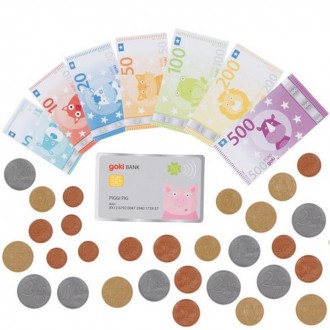 Dřevěné hračky - Prodejna - Dětské euro peníze s kreditkou (Goki)