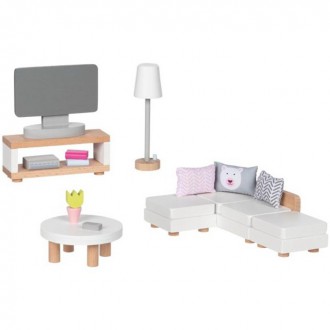 Dřevěné hračky - Nábytek pro panenky - Obývací pokoj moderní světlý (Goki)