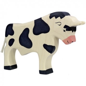 Dřevěné hračky - Holztiger - Dřevěné zvířátko, Kráva černá býk