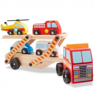 Dřevěné hračky - Auto - Tahač se záchrannými vozy (M&D)