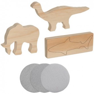 Dřevěné hračky - Kreativní sada - Vyřezávání, 3 zvířátka z lipového dřeva (Goki)