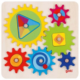 Dřevěné hračky - Skládačka - Ozubená kola na desce, II (Goki)