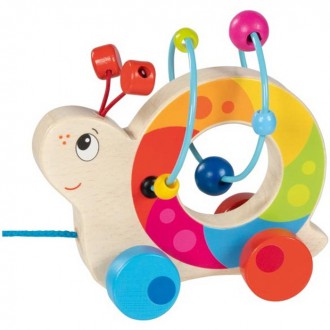 Dřevěné hračky - Tahací hračka - Šnek s drátěným labyrintem (Goki)