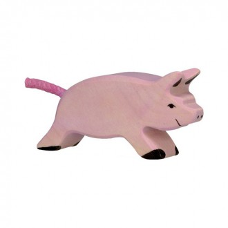 Dřevěné hračky - Holztiger - Dřevěné zvířátko, Prase růžové sele běžící