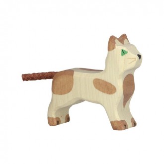 Dřevěné hračky - Holztiger - Dřevěné zvířátko, Kočka hnědobílá