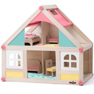 Dřevěné hračky - Domeček pro panenky - Malý s příslušenstvím (Woody)