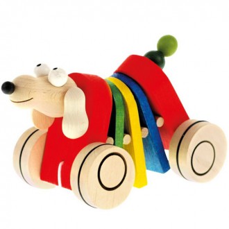 Dřevěné hračky - Tahací hračka - Klepačka, Pes dřevěný (Bino)