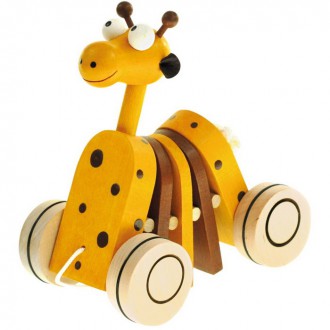 Dřevěné hračky - Tahací hračka - Klepačka, Žirafa dřevěná (Bino)