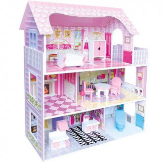 Dřevěné hračky - Domeček pro panenky - S LED osvětlením a vybavením (Bino)