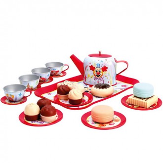 Dřevěné hračky - Kuchyň - Dětský čajový set, Červený s cukrovím (Bino)
