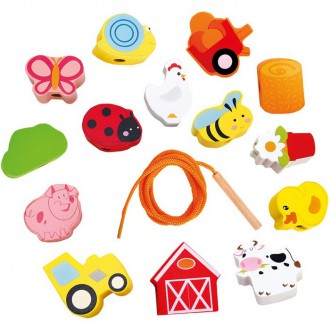 Dřevěné hračky - Navlékání tvarů - Provlékání kostek zvířátka (Bino)