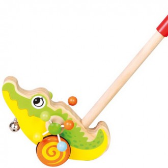 Dřevěné hračky - Jezdík na tyči - Krokodýl dřevěný (Bino)