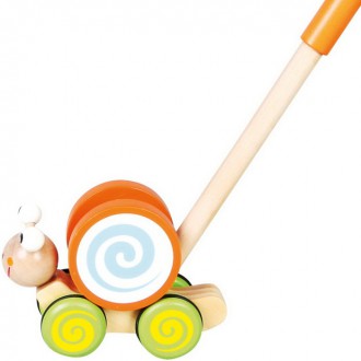 Dřevěné hračky - Jezdík na tyči - Šnek dřevěný (Bino)