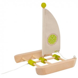 Dřevěné hračky - Loď dřevěná - Katamarán na provázku (Goki)
