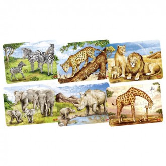 Puzzle a hlavolamy - Puzzle dřevěné - Mini, Africká zvířátka, 24 dílků, 1ks (Goki)