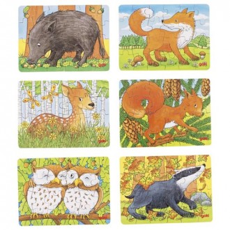 Puzzle a hlavolamy - Puzzle dřevěné - Mini, Lesní zvířátka, 24 dílků, 1ks (Goki)
